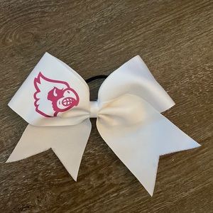 Pink and white cardinal bird cheer bow